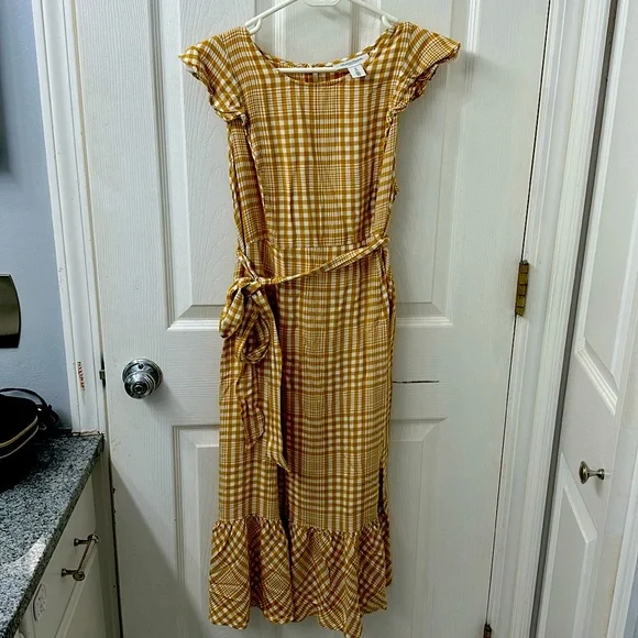 Motherhood | Dresses | Motherhood Maternity Yellow Plaid Dress Midlevel  With Tie At Waist Size Small | Poshmark